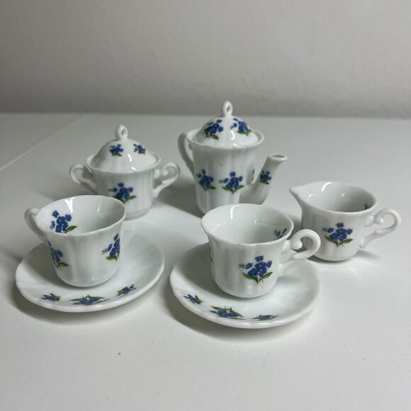 Home Decoration Mini Porcelain Tea Set Blue Vintage - Picture 2 of 9
